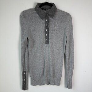 Goode Rider Sweater Womens Extra Fine Merino Wool Blend Henley Polo Gray Size XL